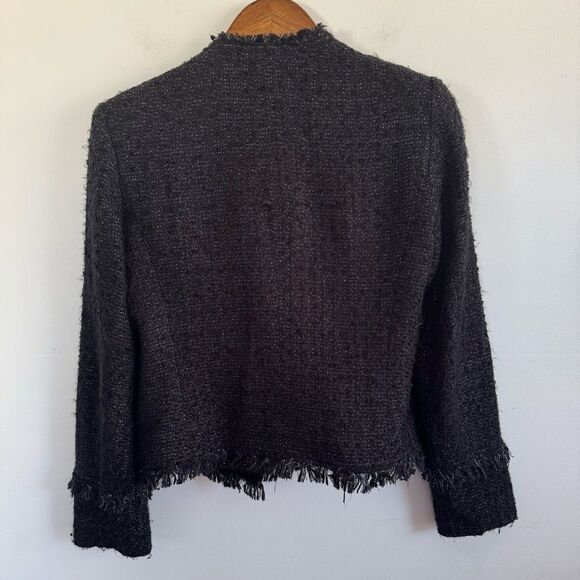 Club Monaco Women's Black Sparkly Fringed Tweed Moto Jacket Zippered Size Small - Picture 8 of 8
